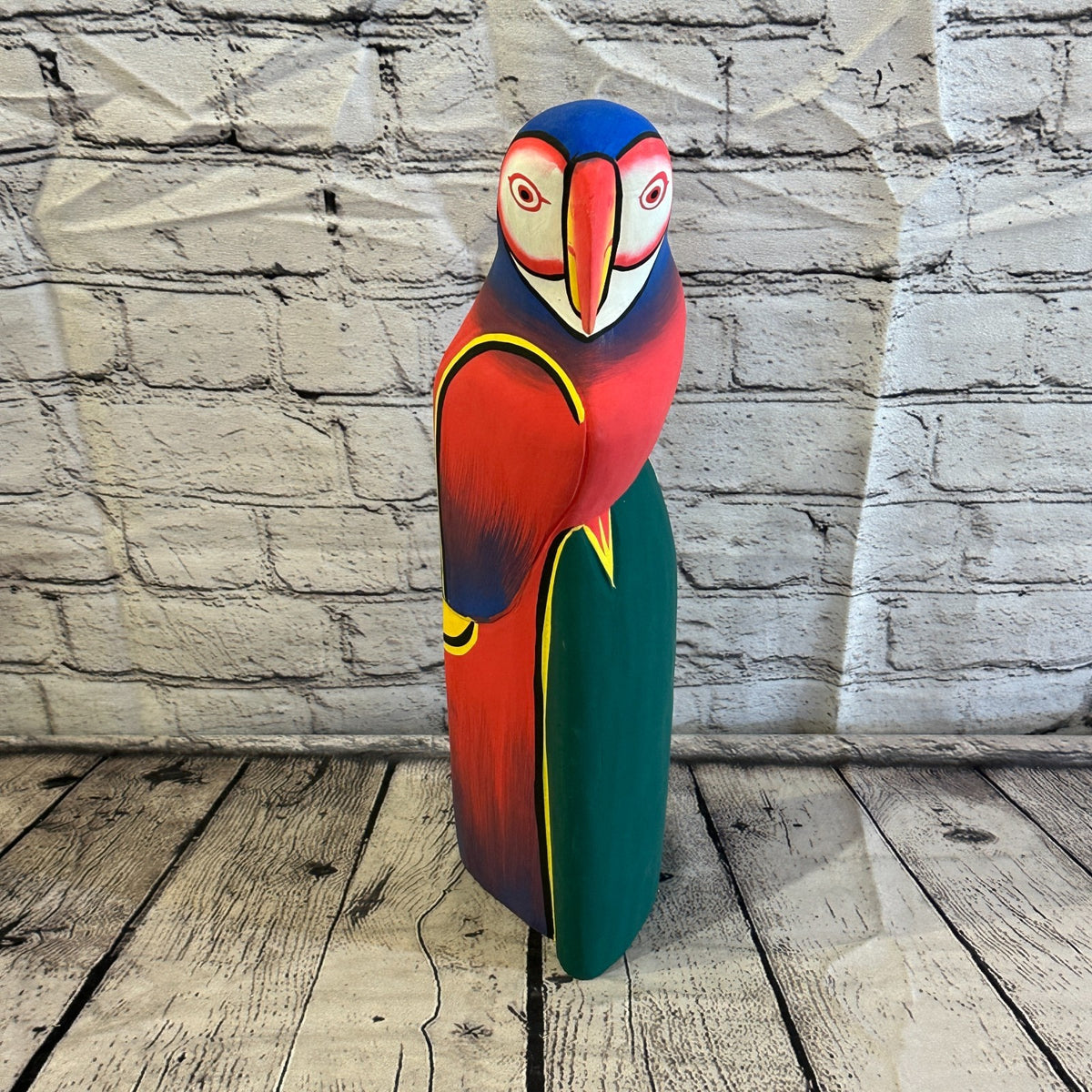 30cm Red Blue Parrot Bird Ornament Statue Fair Trade Hand Made Carved Wood1