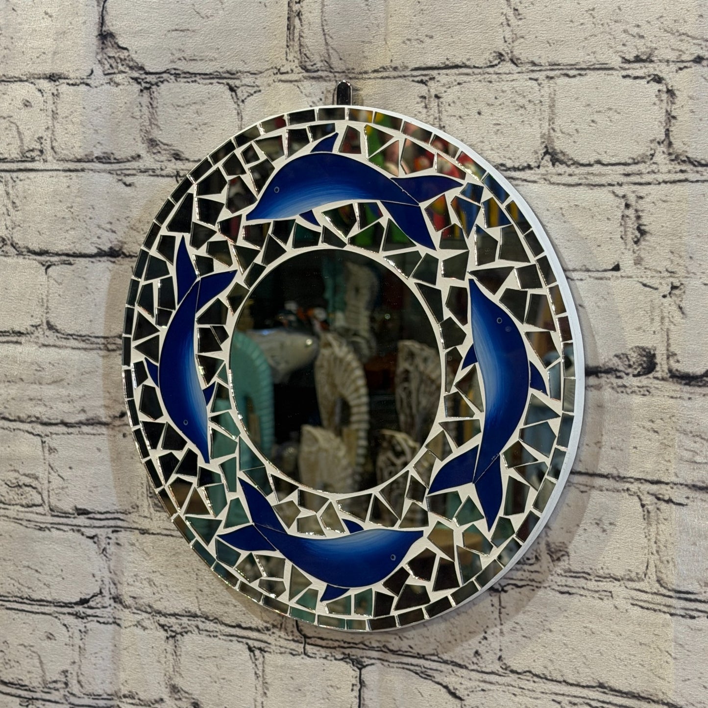 Blue Dolphin Mosaic Tile Wall Mirror 30cm x 30cm 12 Inches Handmade1