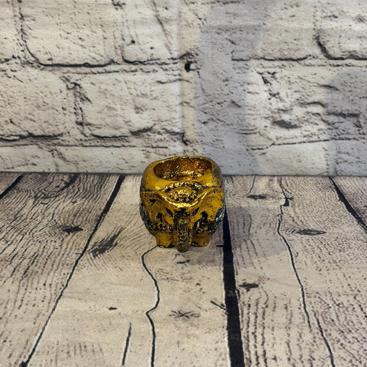 Gold & Silver 8cm x 5cm Elephant Tea Light Holder Statue Resin Hindu1
