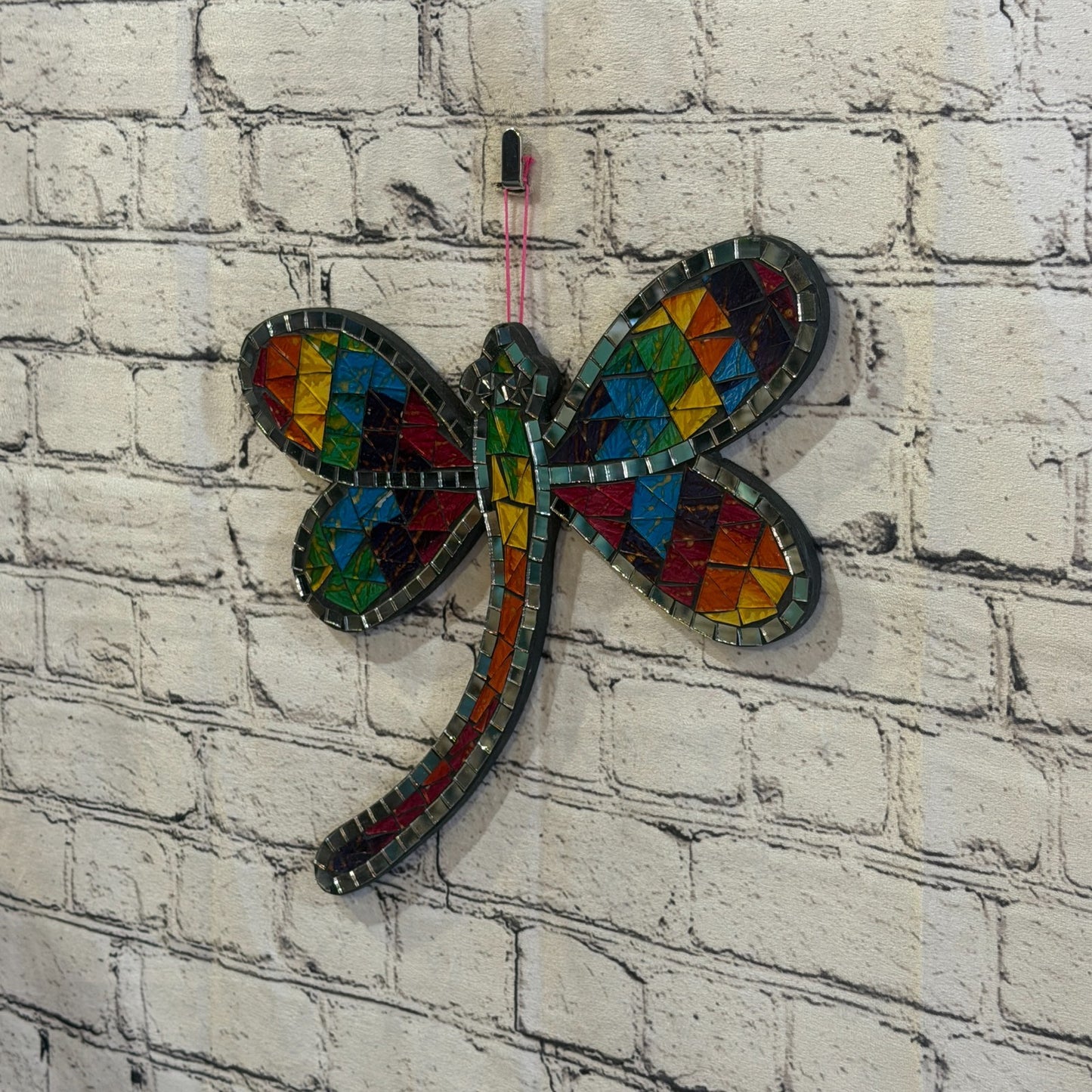 Rainbow Mulitcoloured Dragonfly Mosaic Tile Wall Mirror 30cm x 30cm Handmade New1