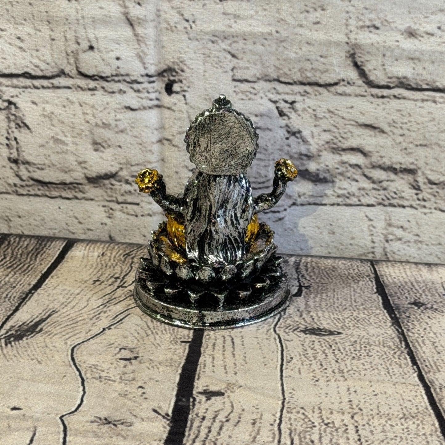 Silver And Gold 12cm x 8cm Small Lakshmi Sitting Lotus Statue Resin Hindu God4