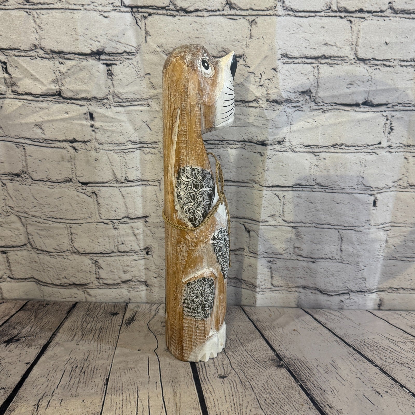 40cm Light Brown Wooden Shabby Dog Statue Ornament Fair Trade Handcarved3