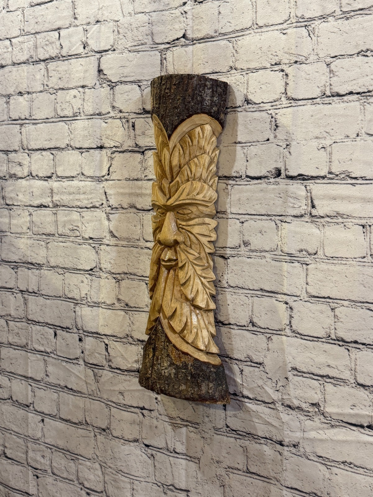 Green Man Of The Woods 50cm Hand Carved Wizard Tree Trunk Wood Fairtrade1