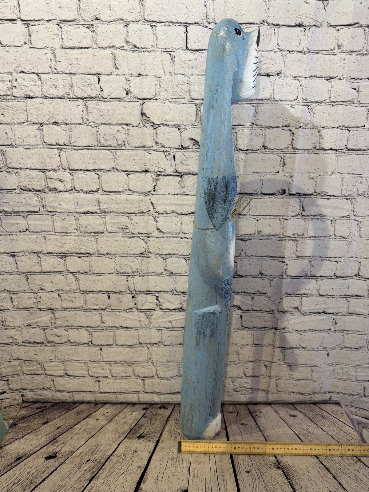 100cm Light Blue Wooden Shabby Dog Statue Ornament Fair Trade Handcarved7