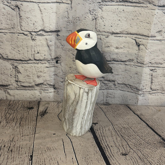 20cm Puffin Wooden Bird Ornament Seaside Coastal Nautical Handcrafted Decor0