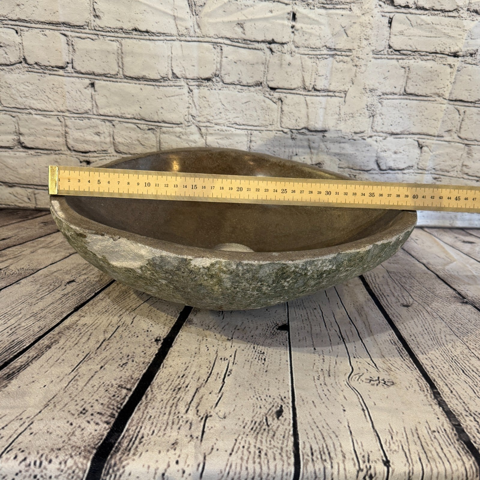 40cm x 34cm Wash Basin Bathroom Counter Top Washing River Stone Bowl Sink No 94