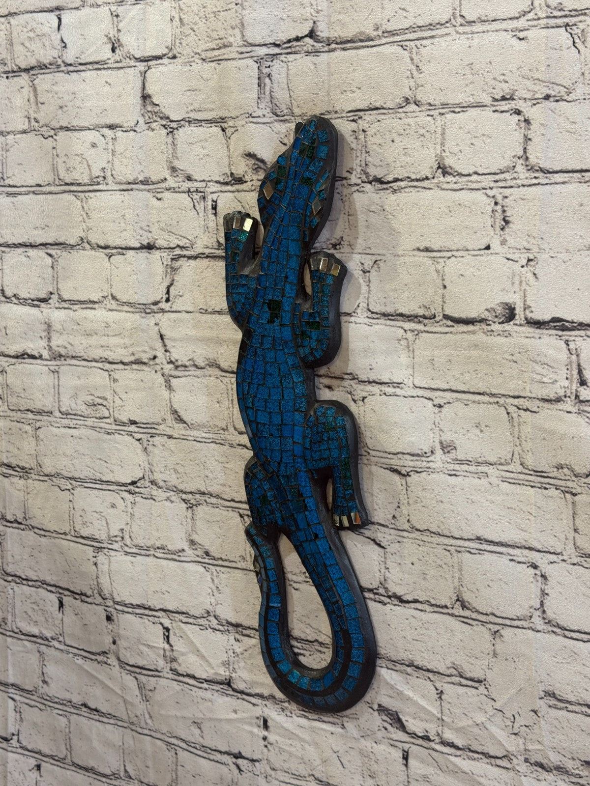 50cm Gecko Sparkling Blue Mosaic Wall Hanging Wooden Ornaments Wood Carving1