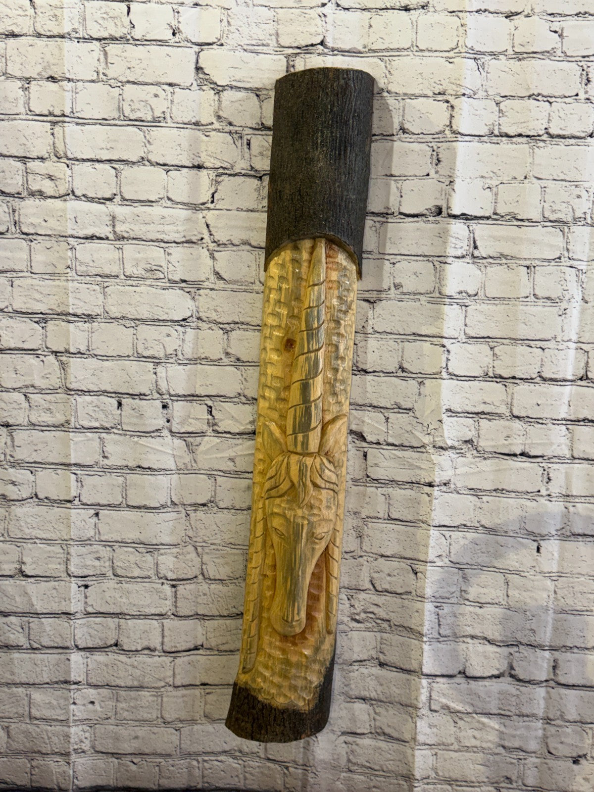 Mythical Unicorn 100cm Hand Carved Wizard Tree Trunk Wood Fairtrade2