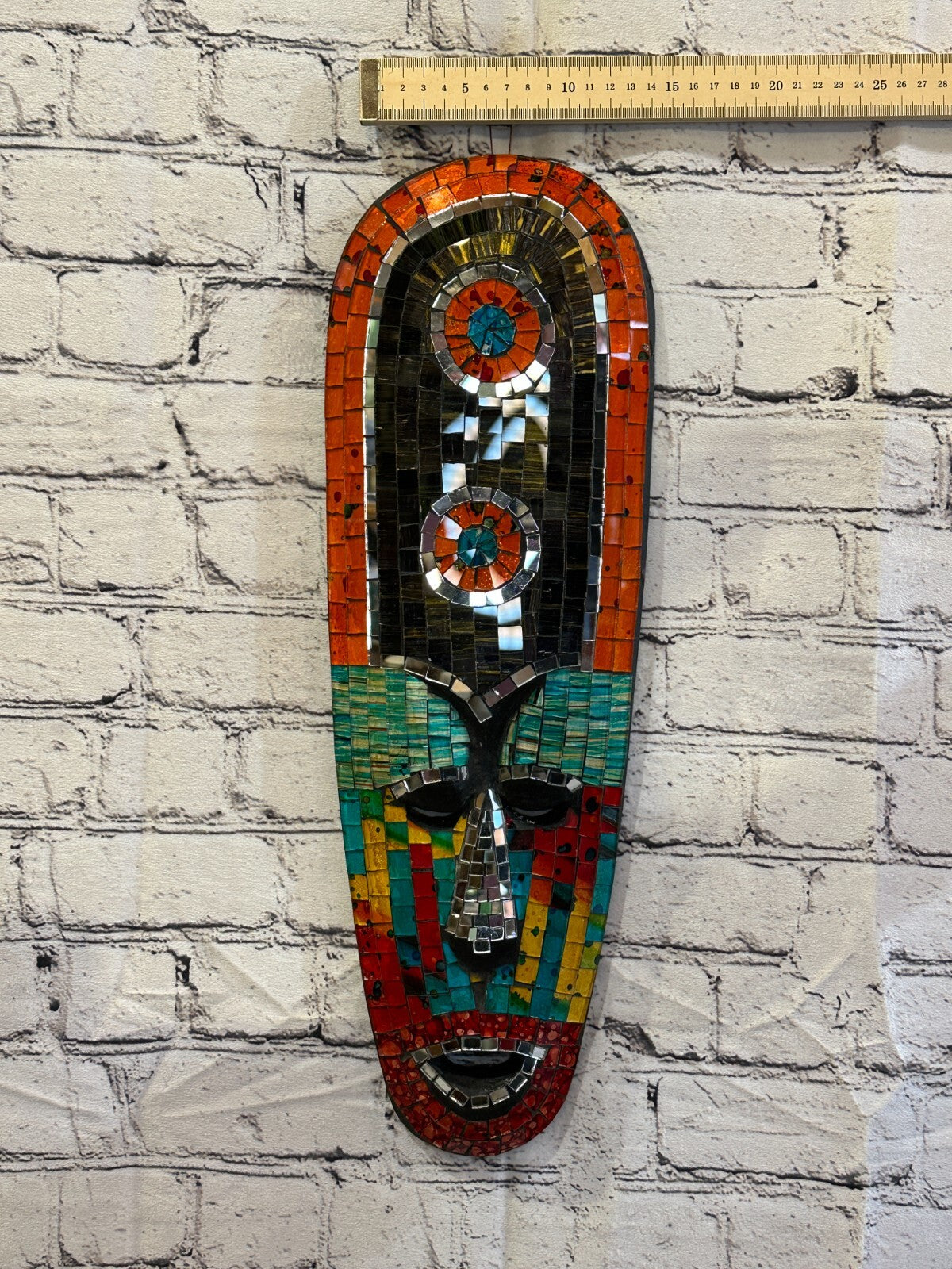 50cm Mosaic Mirror Mask Carved Painted Ethnic Tribal Wall Art Handmade Design 104