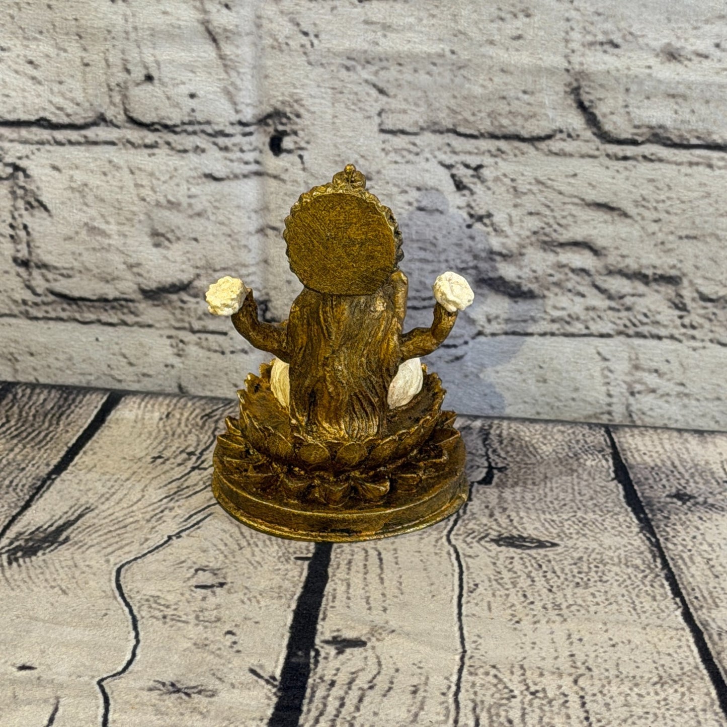 Cream & Bronze 12cm x 8cm Small Lakshmi Sitting Lotus Statue Resin Hindu God4