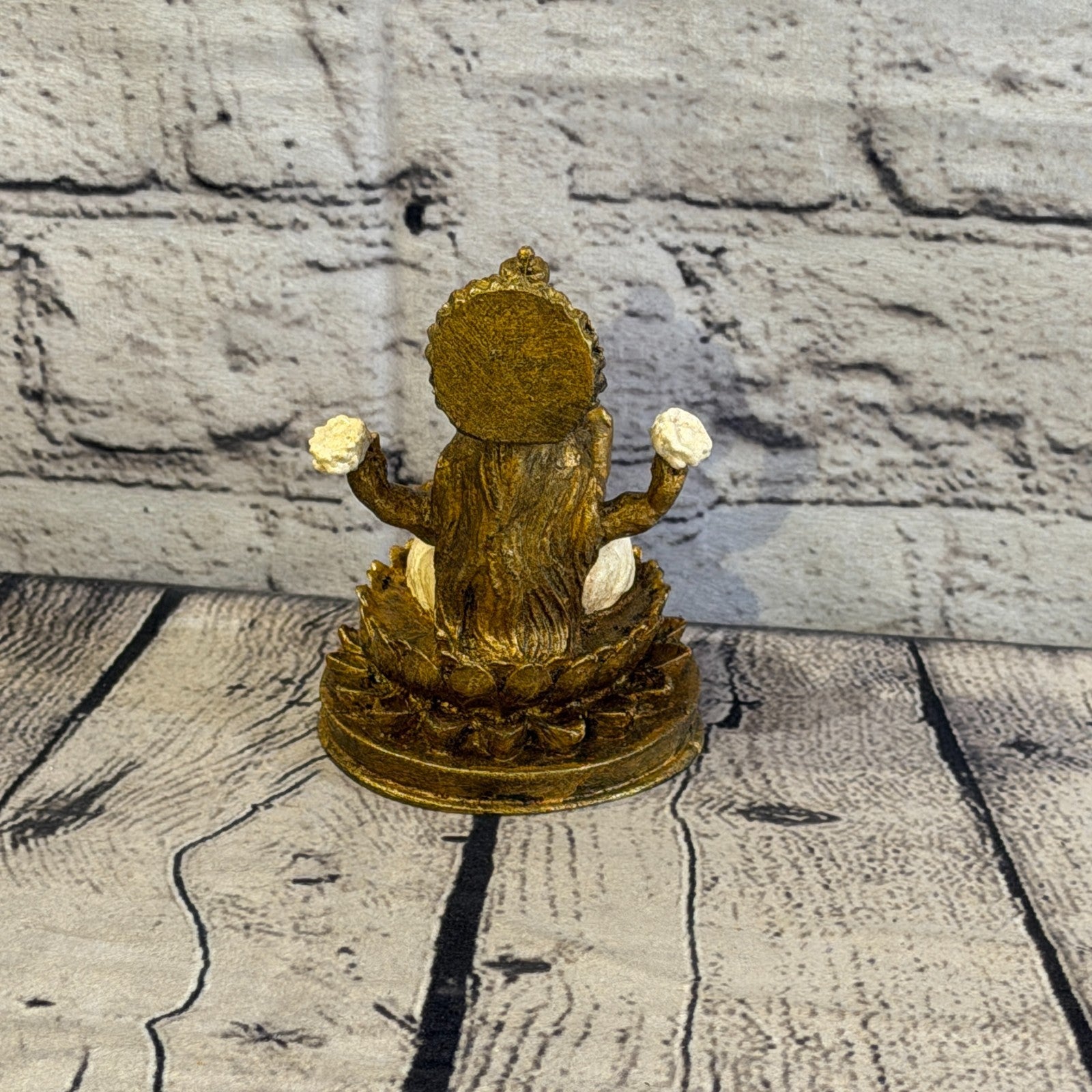 Cream & Bronze 12cm x 8cm Small Lakshmi Sitting Lotus Statue Resin Hindu God4
