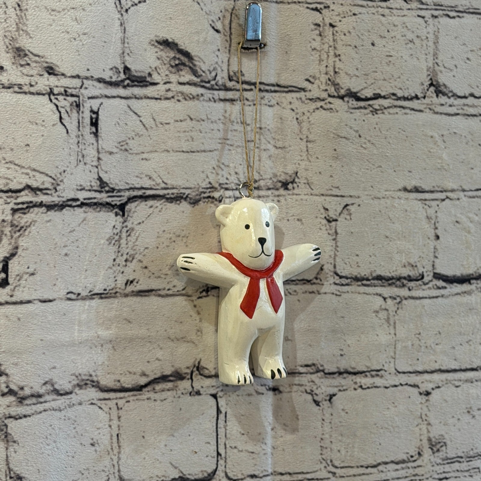 12cm Wall Hanging Polar Bear Christmas Figurine Folk Art Wood Handmade0