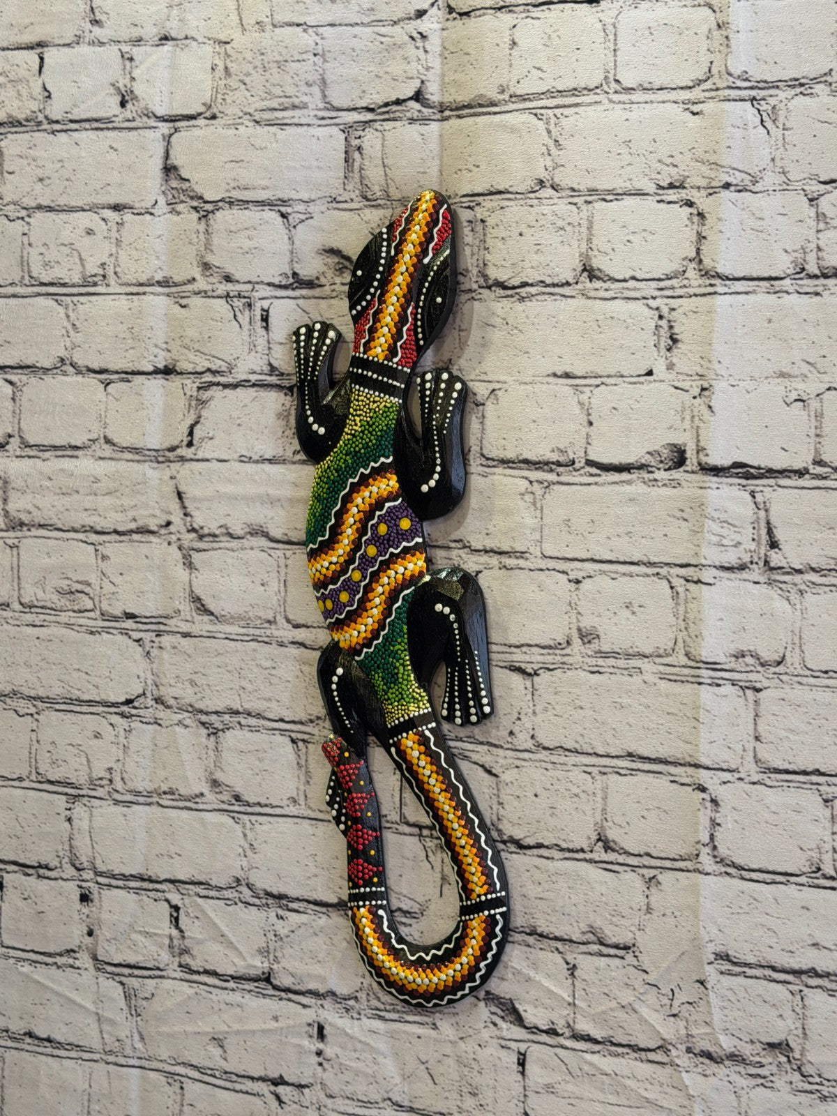 50cm Gecko Carved Wooden Dot Painted Ethnic Tribal Tiki Wall Art No 2 New1