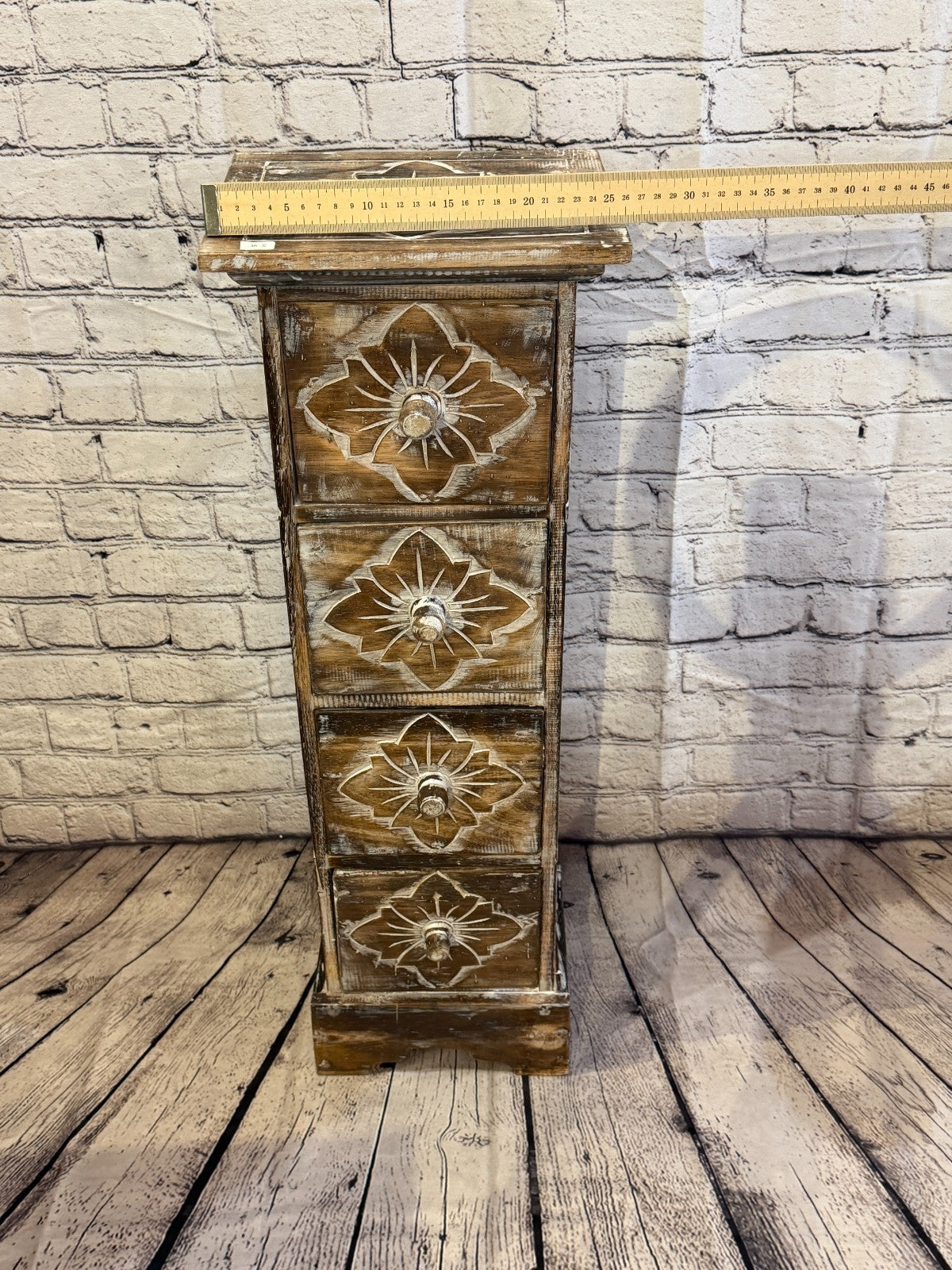 80cm x 25cm Brown 4 Draw Pillar Wooden Side Cabinet Living Storage Furniture7