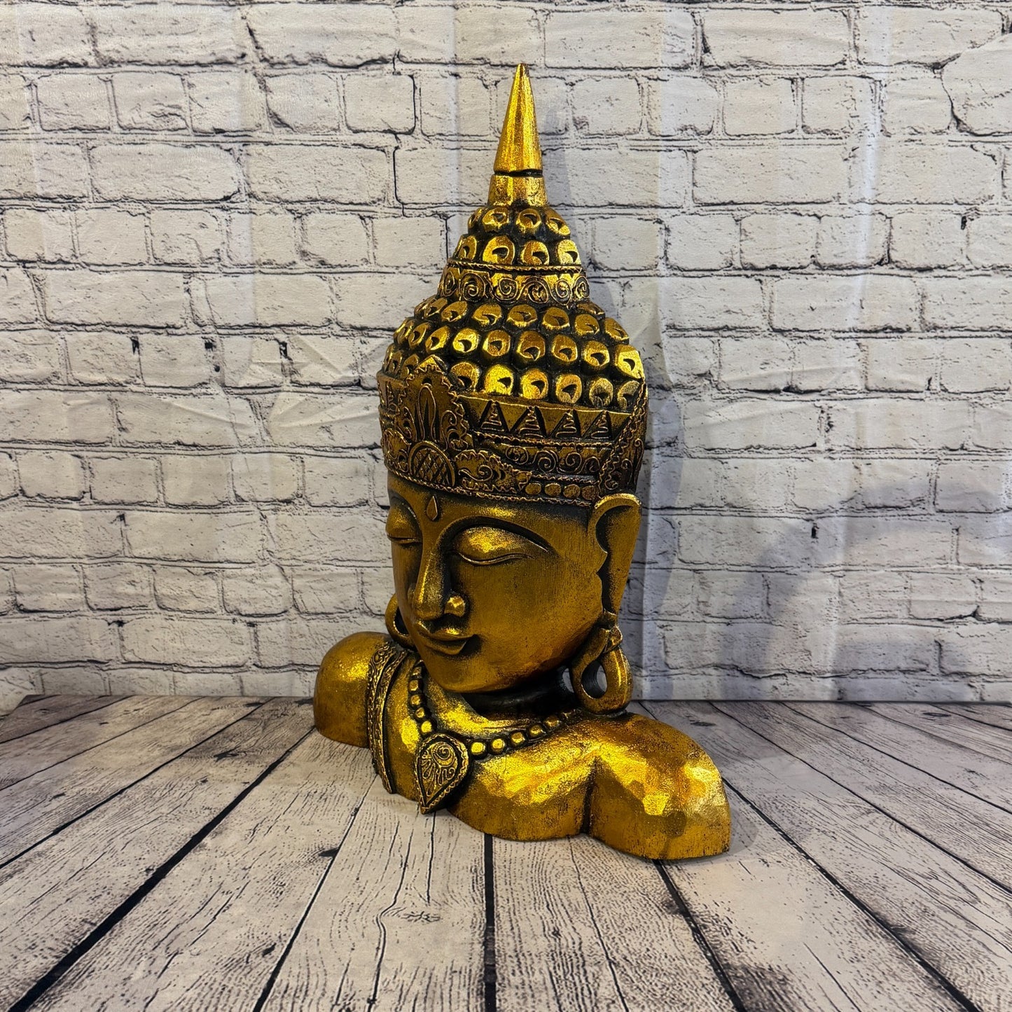 60cm Gold Head Shoulder Buddha Ornament Sculpture Statue Buddhas Handcarved Wood1