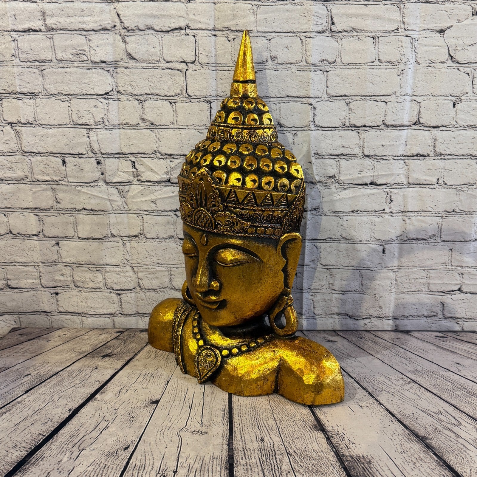 60cm Gold Head Shoulder Buddha Ornament Sculpture Statue Buddhas Handcarved Wood1