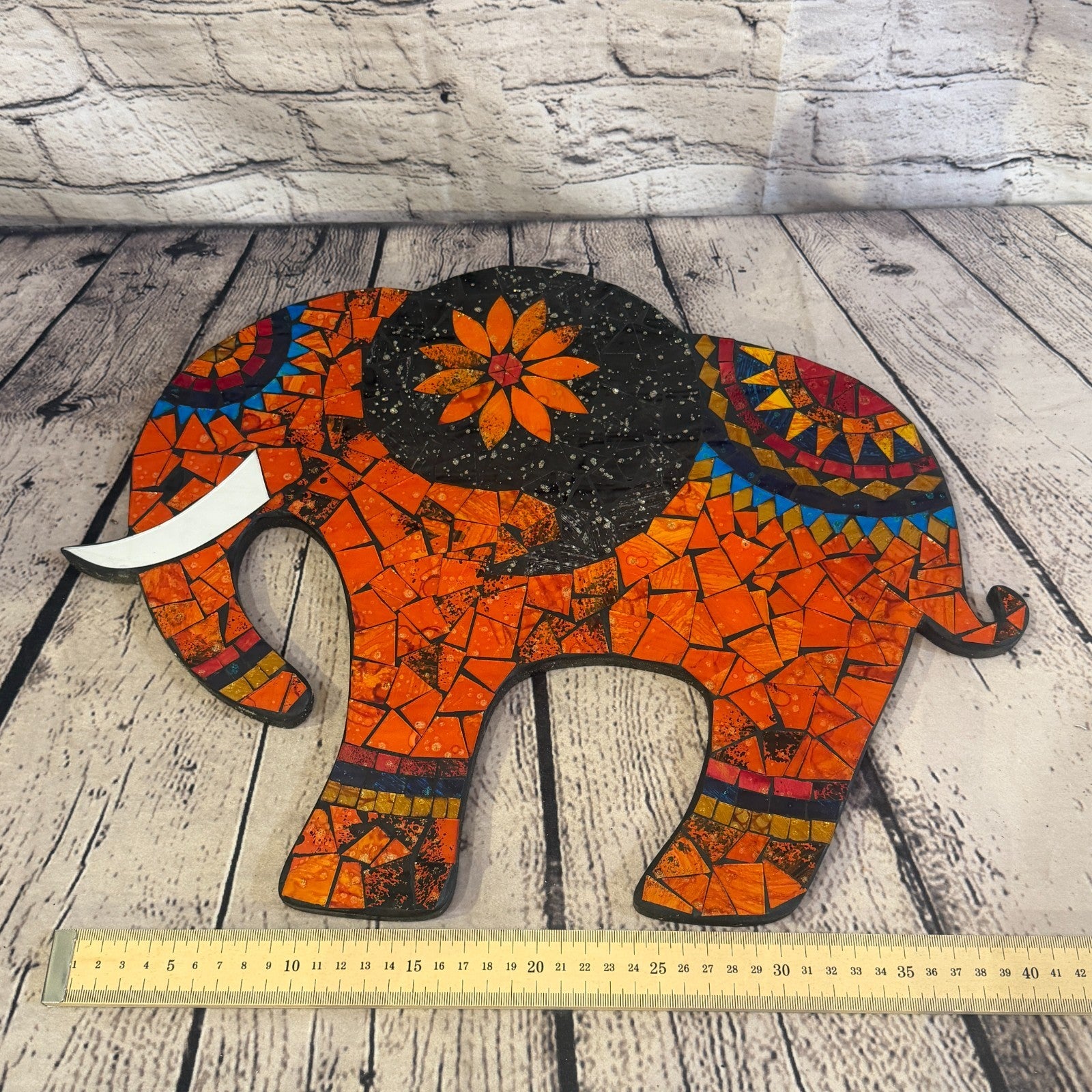 Orange Elephant Mosaic Tile Wall Mirror 40cm x 40cm 16 Inches Handmade4