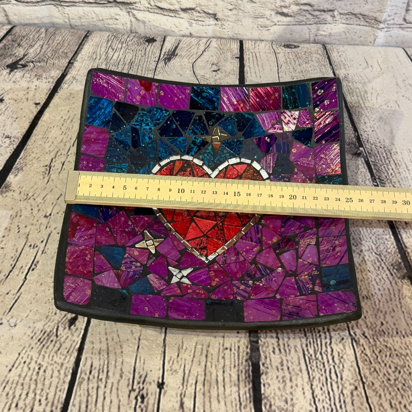 25cm Purple Red Heart Square Mosaic Handmade Ceramic Glass Tile Bowl Fruit1