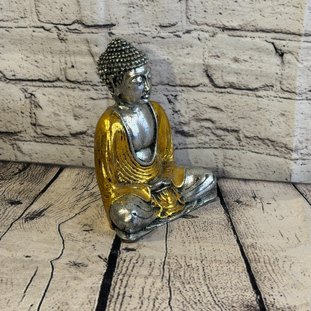 Gold & Silver 15cm x 12cm Small Thai Buddha Sitting Statue Resin Hindu2