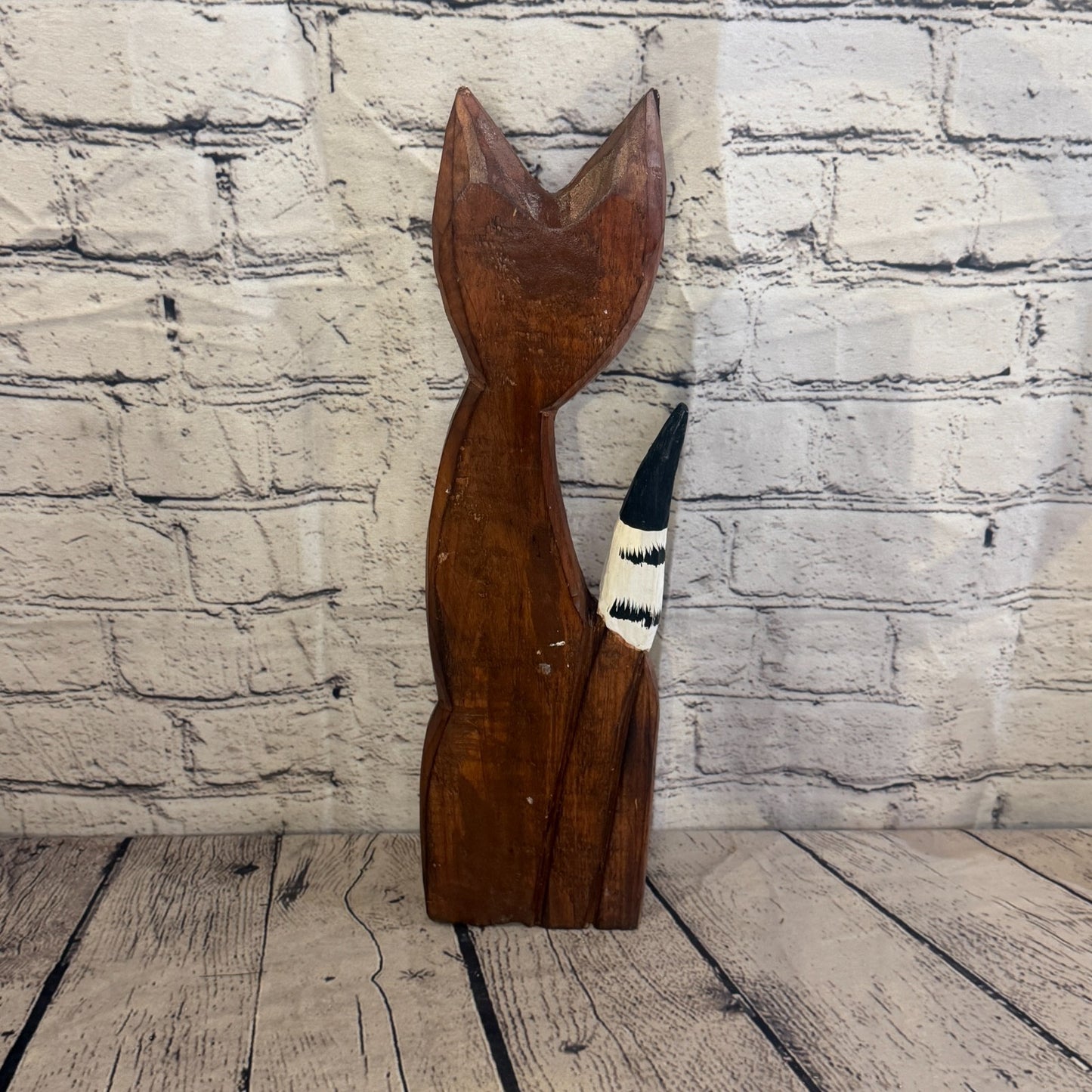 40cm Brown Flower Wooden Shabby Cat Statue Ornament Fair Trade Handcarved4