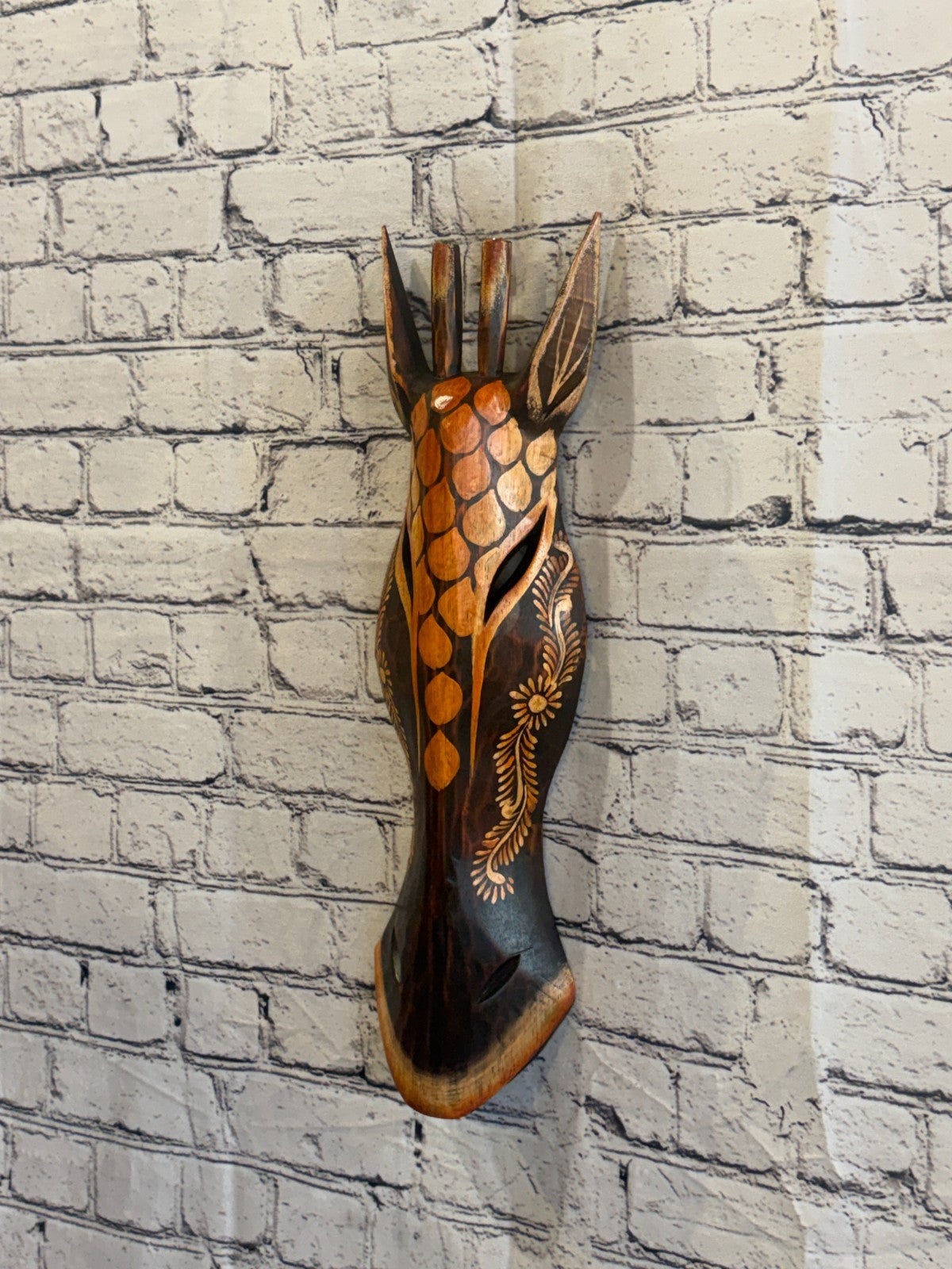 50cm Giraffe Paint Hand Carved Fair Trade Wooden Animal Wall Art Wall Hang Mask1