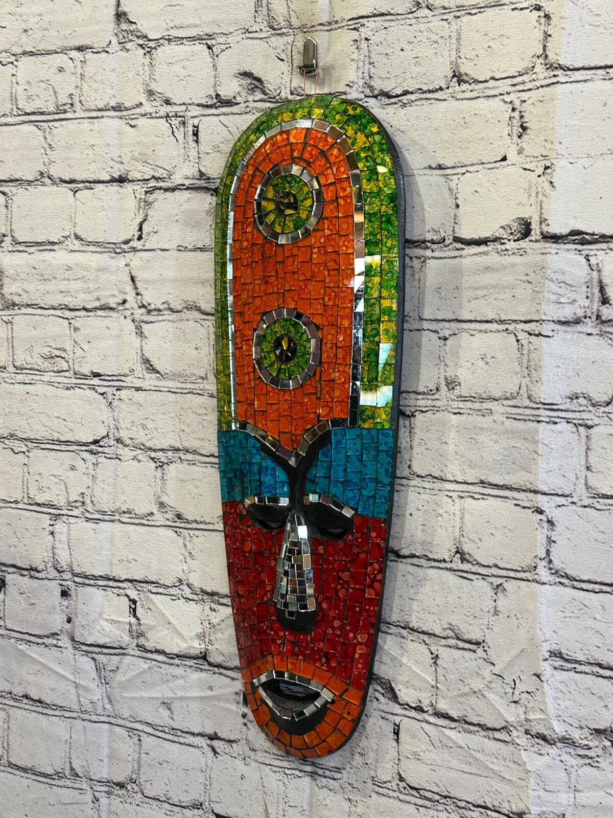 50cm Mosaic Mirror Mask Carved Painted Ethnic Tribal Wall Art Handmade Design 21