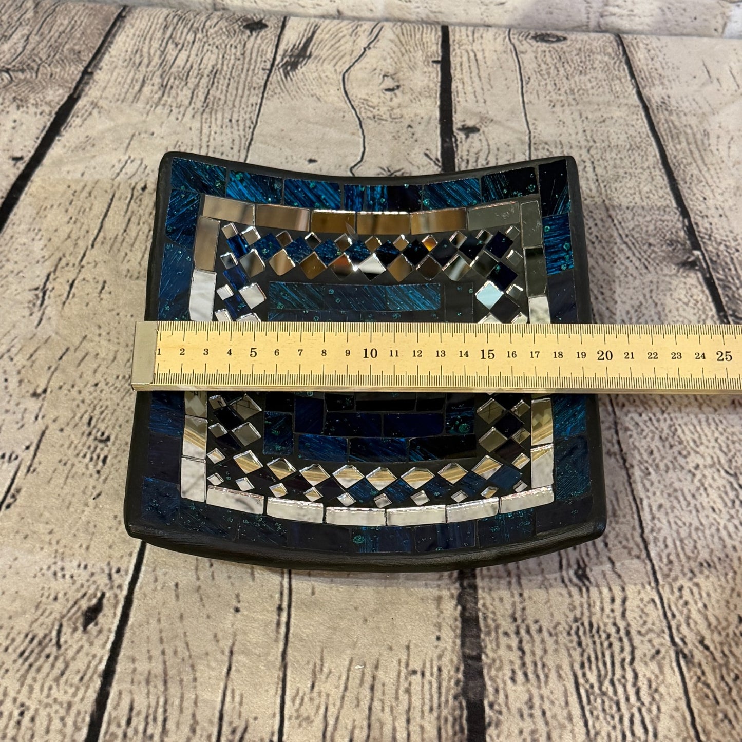 20cm Indigo Blue Square Mirror Mosaic Handmade Ceramic Glass Tile Bowl Fruit1