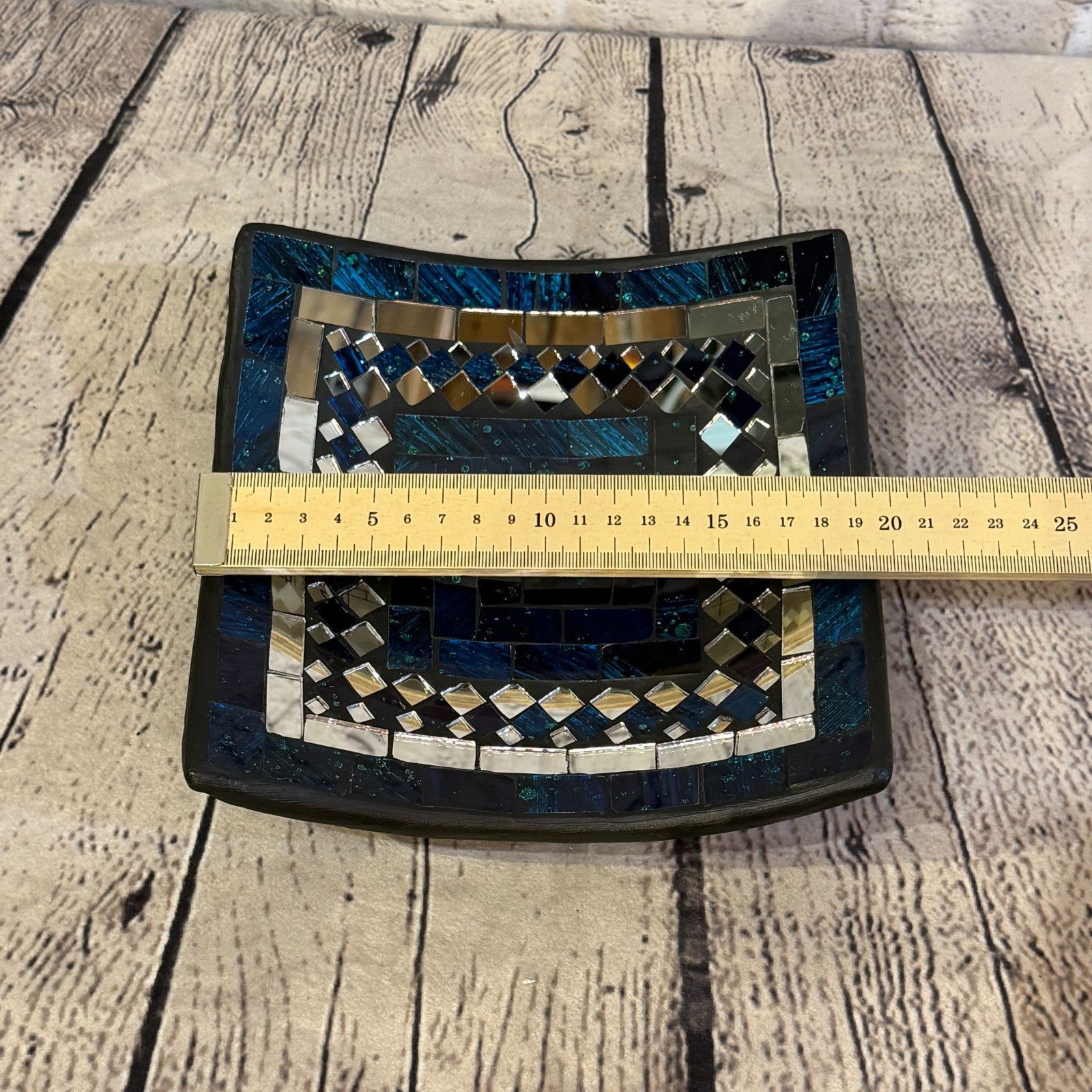 20cm Indigo Blue Square Mirror Mosaic Handmade Ceramic Glass Tile Bowl Fruit1