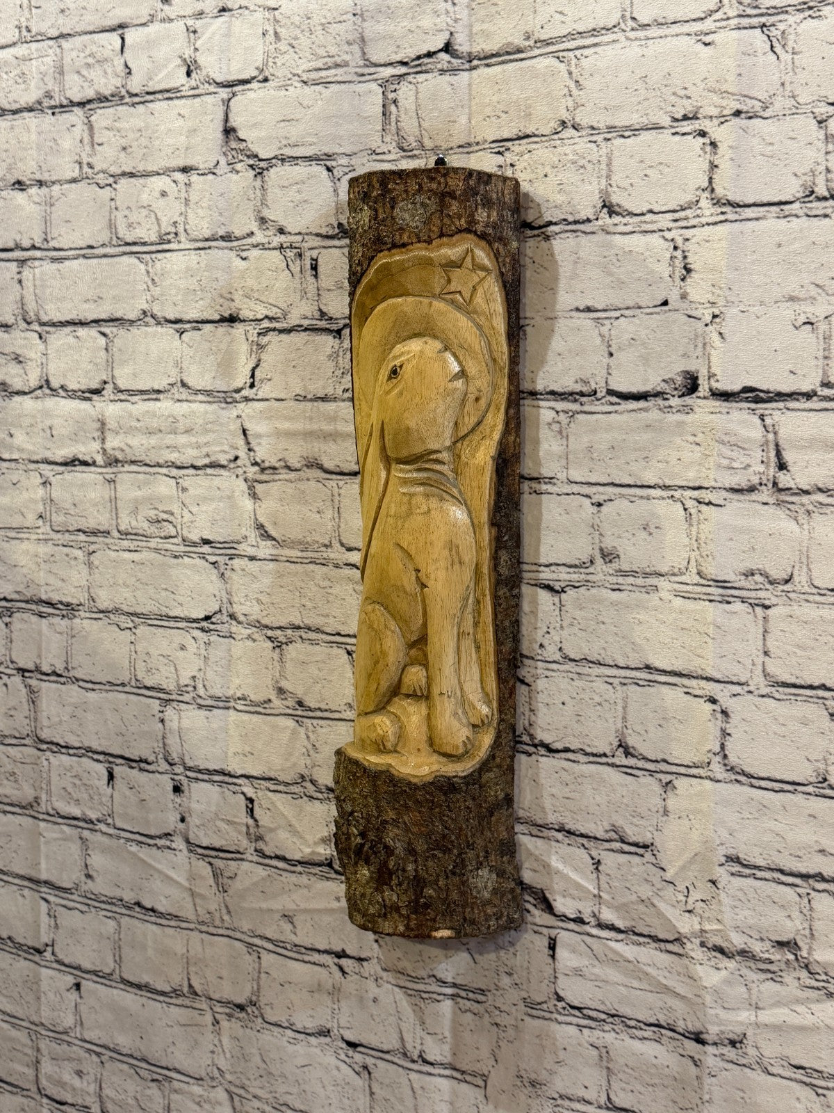 Hare Rabbit Looking At Moon 50cm Hand Carved Wizard Tree Trunk Wood Fairtrade2