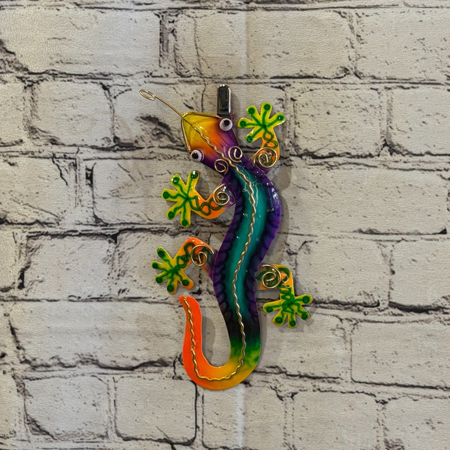 20cm x 10cm Green Gecko Lizard Metal Tin Wall Hanging Ornament Painted Statue2