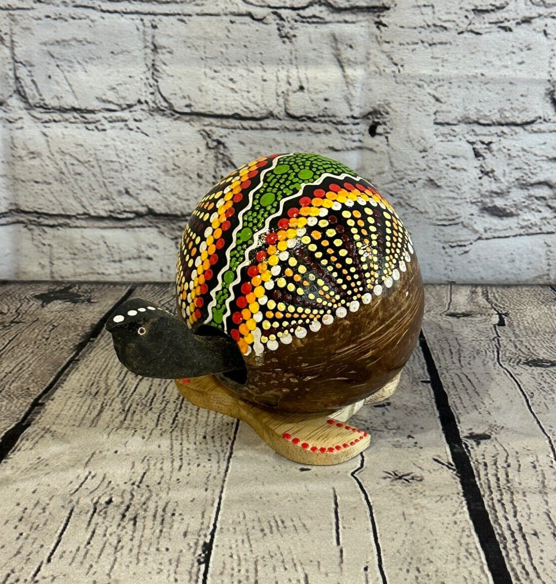 Mixed Painted Full Coconut Shell Wood Turtle Bobble Head Moving Tortoise0