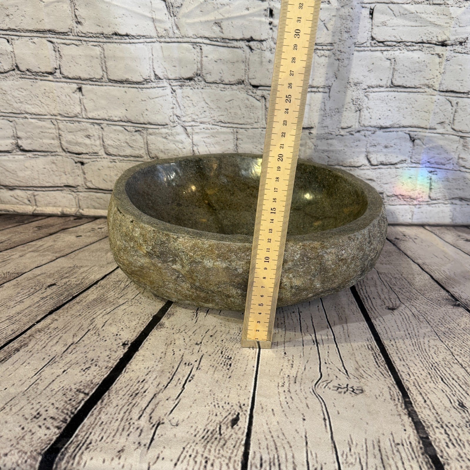 32cm x 29cm Wash Basin Bathroom Counter Top Washing River Stone Bowl Sink No 235