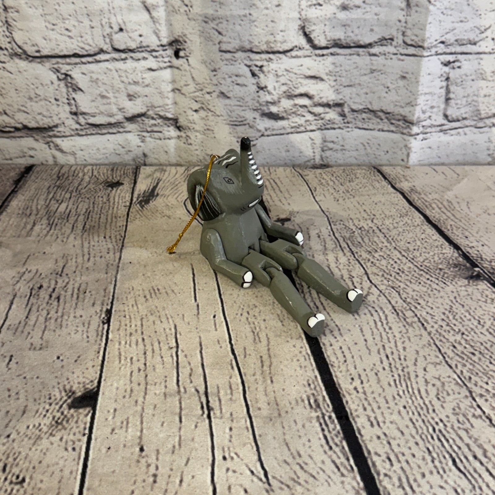 10cm Grey Elephant Sitting Animal, Wooden Shelf Ornament Handmade Fairtrade2