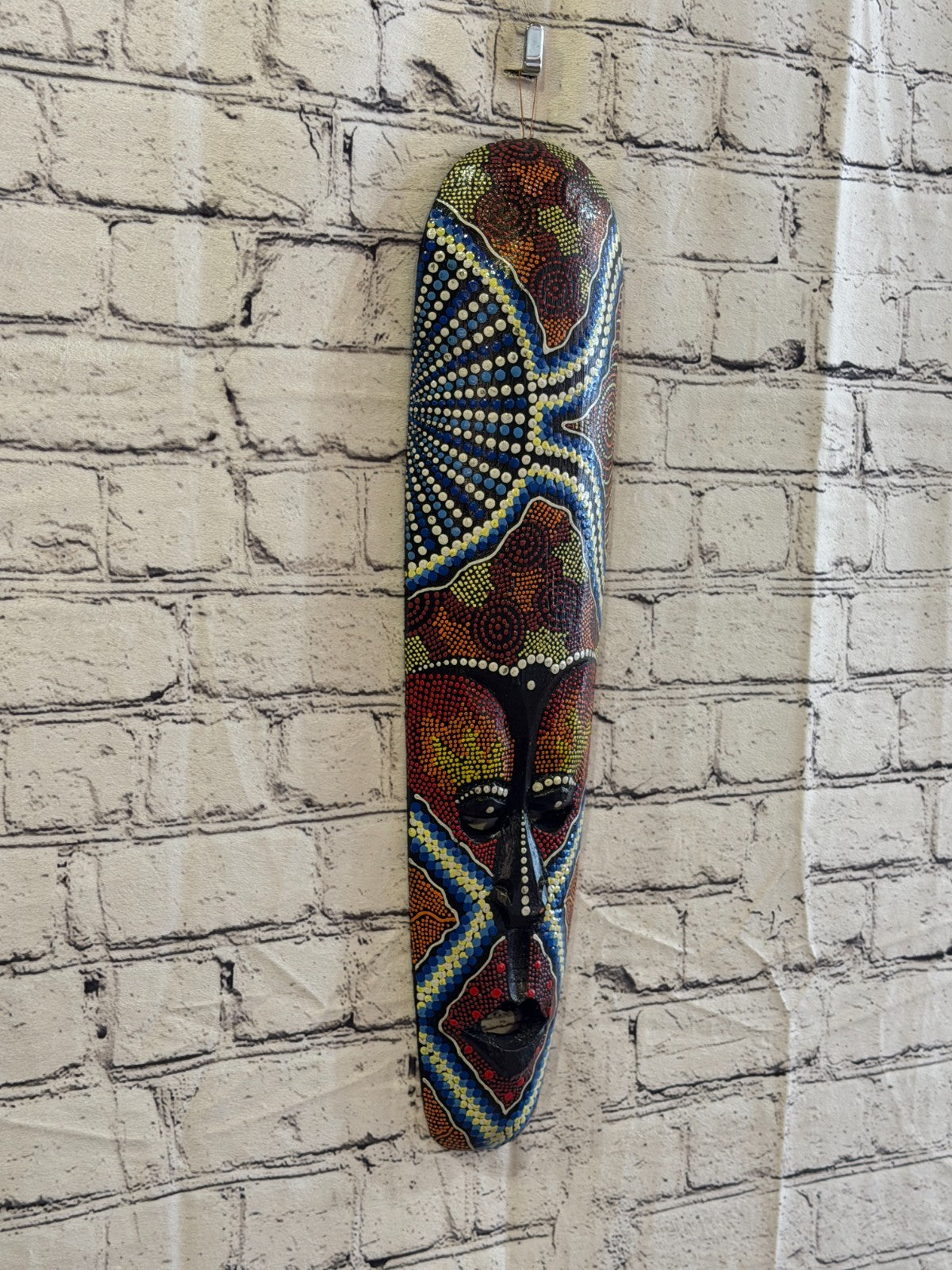 50cm Mask Carved Wooden Dot Painted Ethnic Tribal Tiki Wall Art No 1 New0