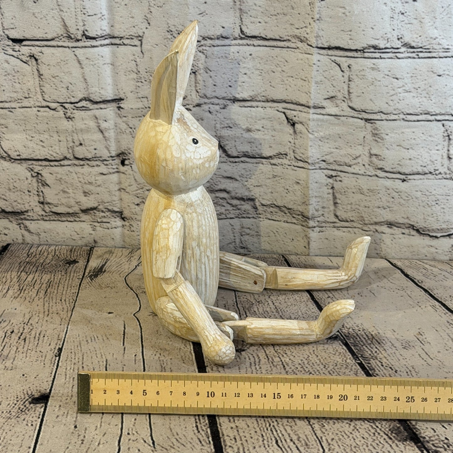 25cm Brown Bunny Rabbit Sitting Animal, Wooden Shelf Ornament Handmade Fairtrade7