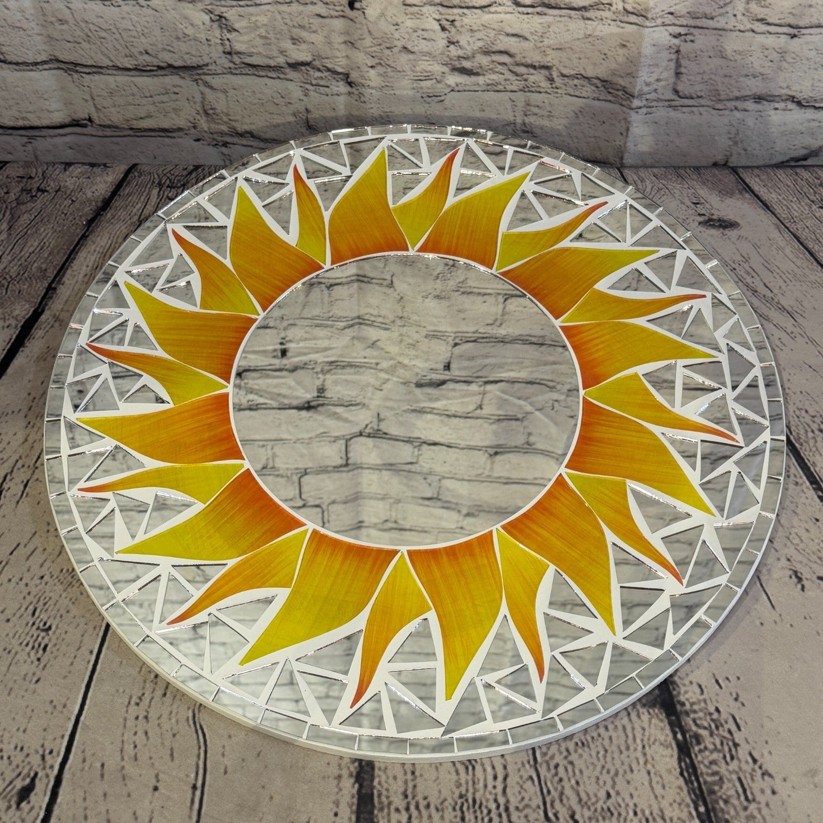 Orange Sun Flame Mosaic Tile Wall Mirror 40cm x 40cm 16 Inches Handmade2