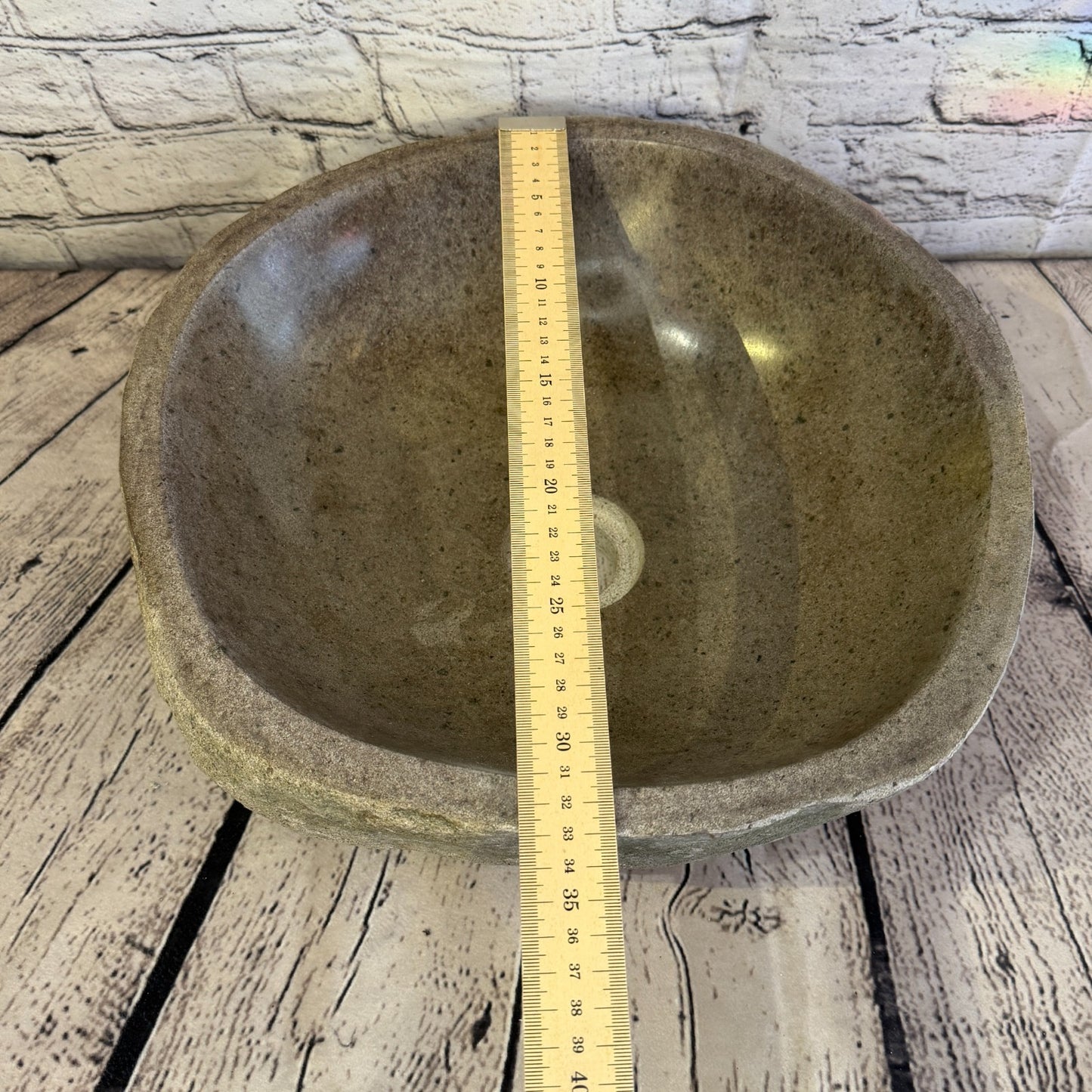 35cm x 33cm Wash Basin Bathroom Counter Top Washing River Stone Bowl Sink No 258