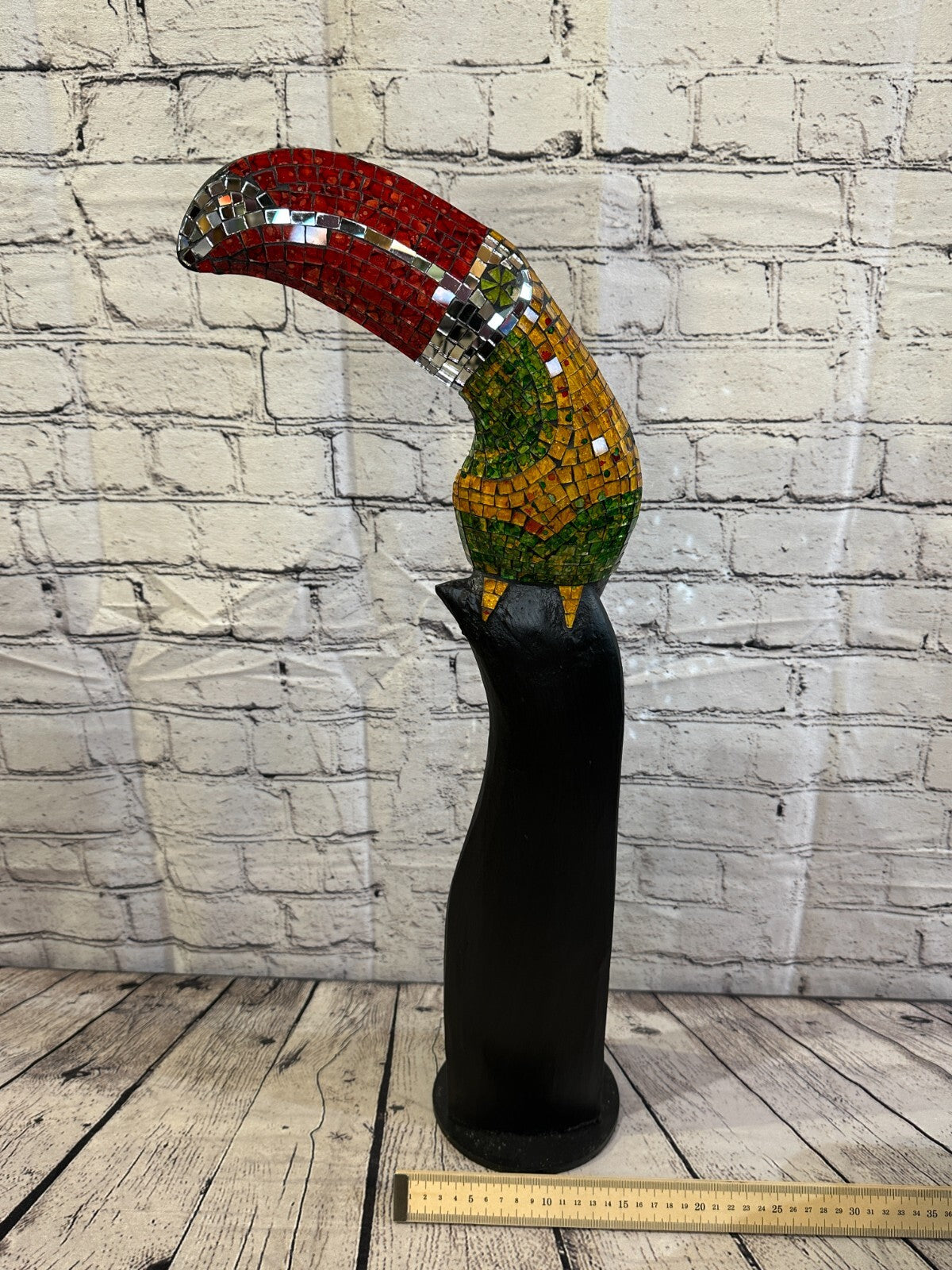 65cm Mosaic Toucan Bird Ornament Statue Fair Trade Handmade Carved Wood Design 58