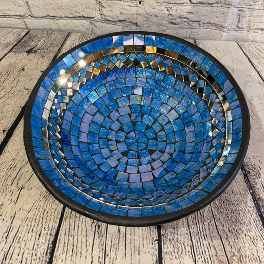 35cm Light Blue Round Mirror Mosaic Handmade Ceramic Glass Tile Bowl Fruit0