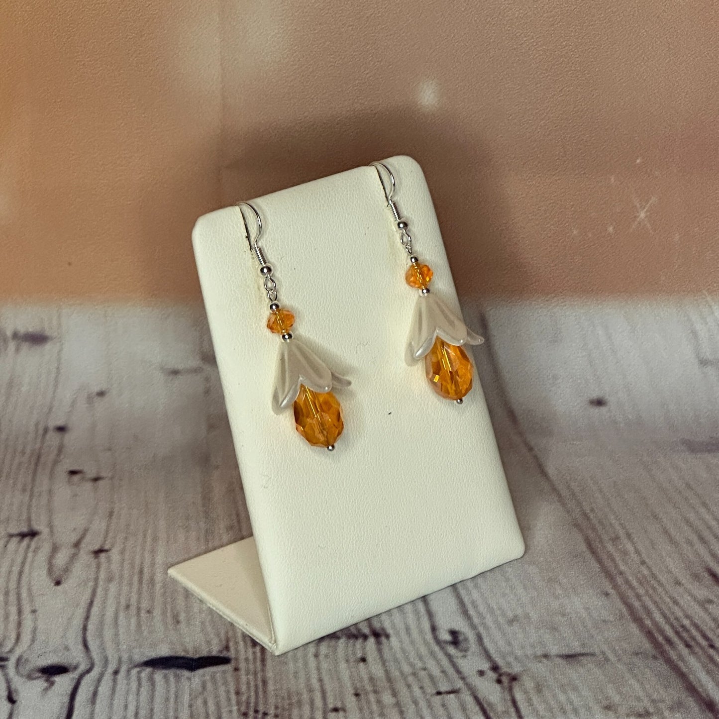 Orange Drop Crystal Lily Flower With Dangle Drop Earrings Handmade UK Jewellery2
