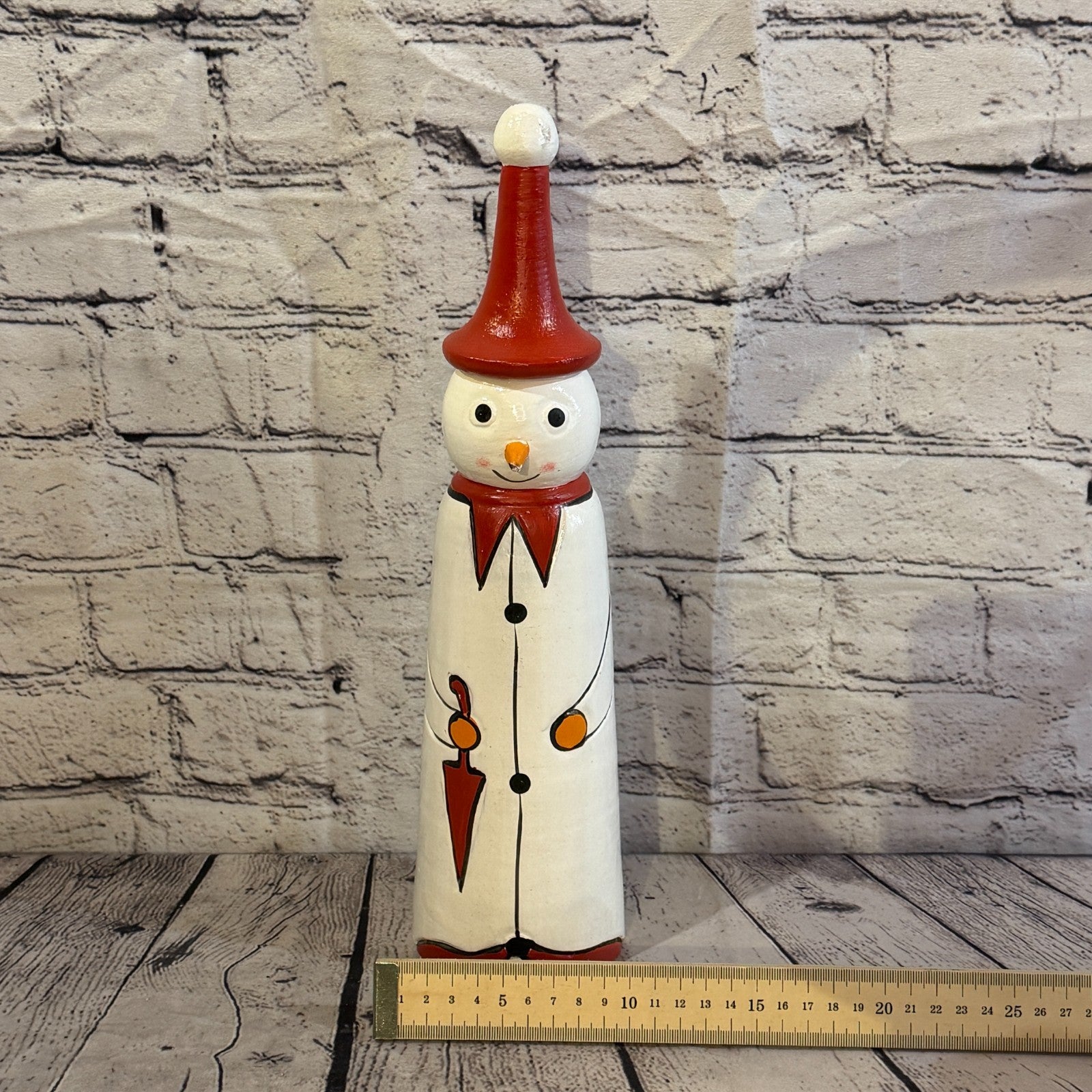 35cm x 8cm Red Pointy Hat Snowman Handcrafted Wood Xmas Christmas Ornament6