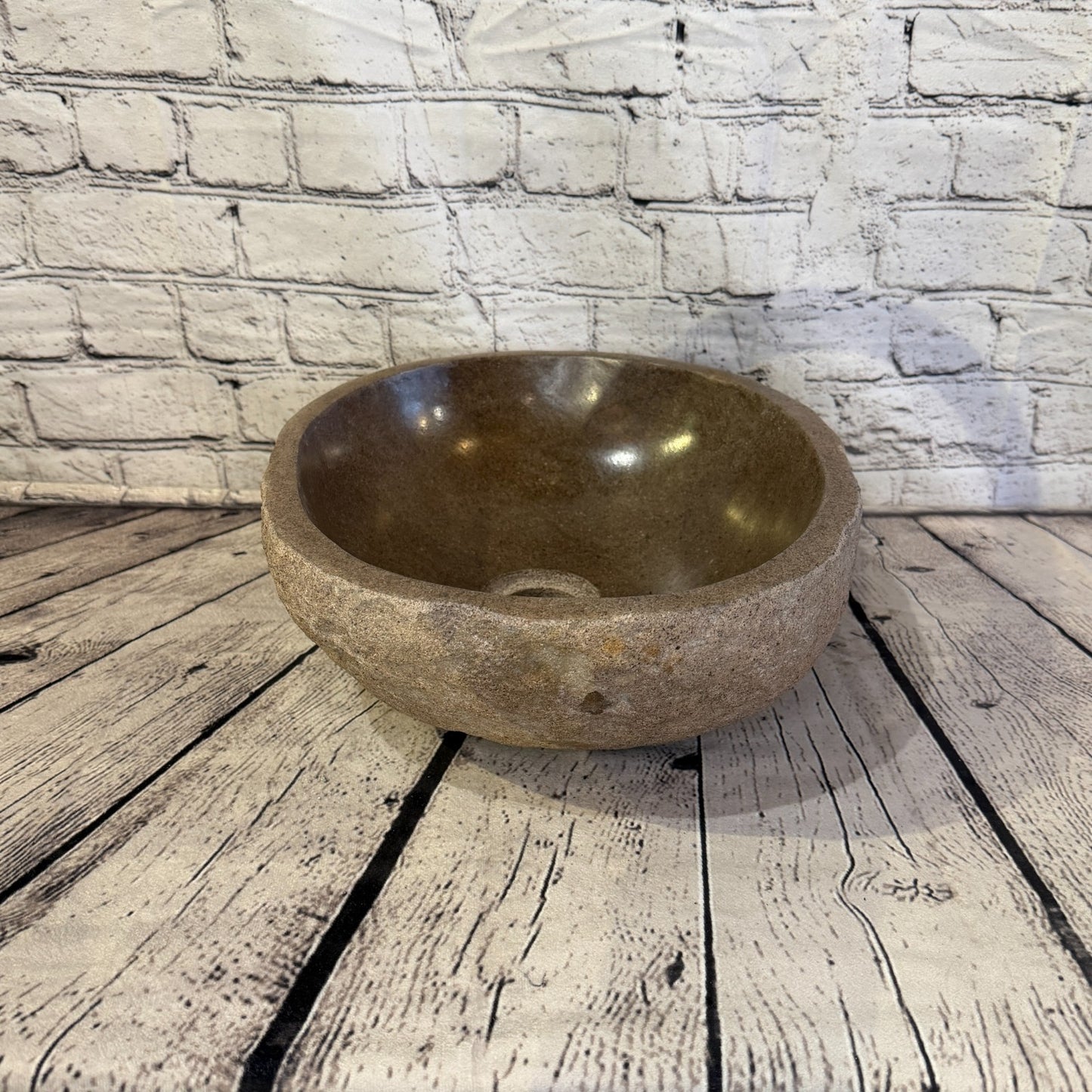 33cm x 29cm Wash Basin Bathroom Counter Top Washing River Stone Bowl Sink No 223