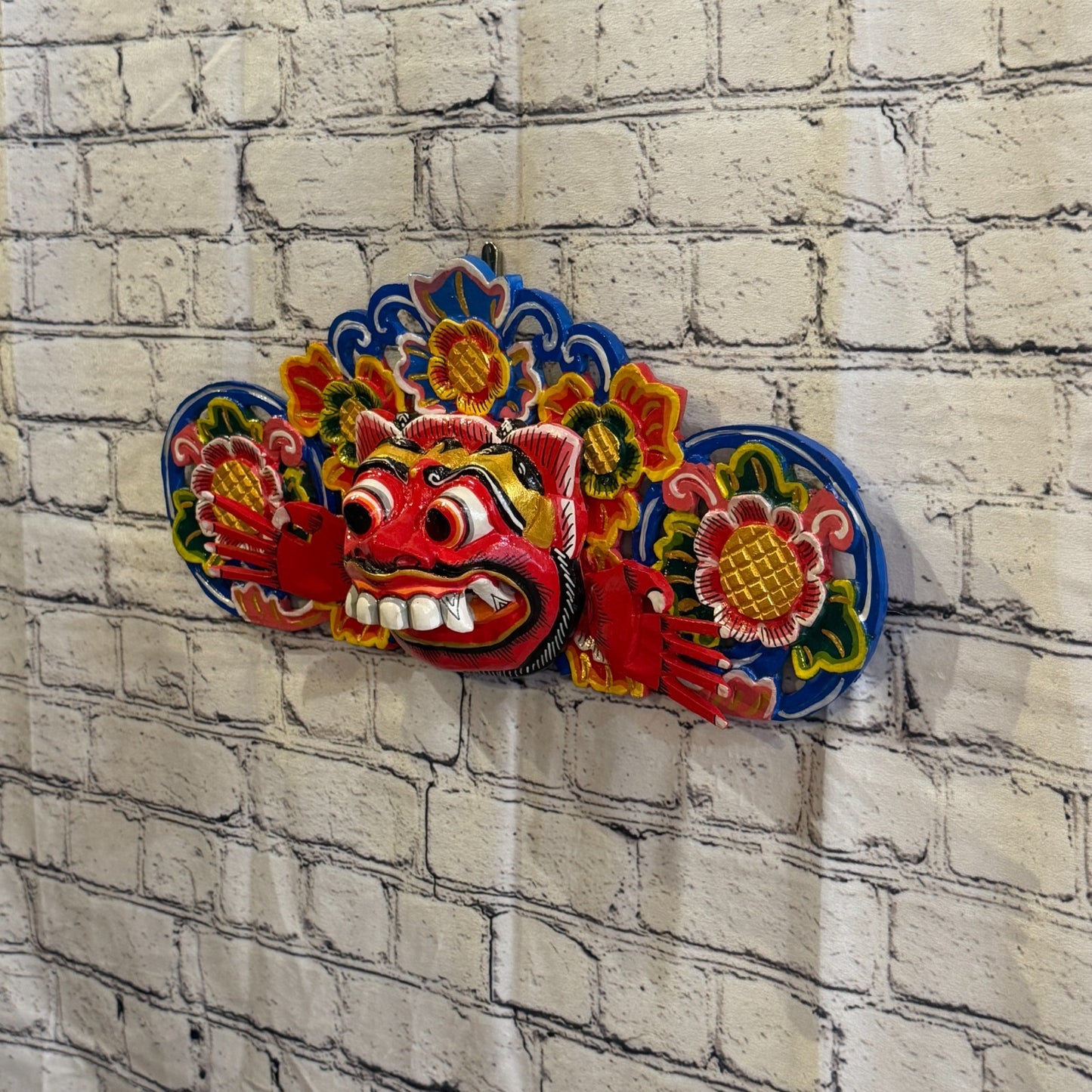40cm Barong Boma Red Demon Dragon Hindu Deity Wooden Hand Carved Mask Painted1