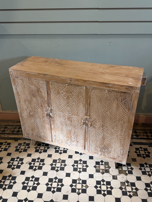 80cm x 100cm White 3 Door Table Wooden Side Cabinet Living Storage Furniture0