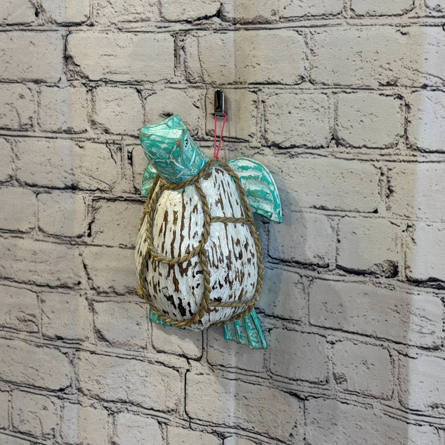 White Body Green Folk Art Painted Turtle Coconut Shell Ornaments Hanging Decor10