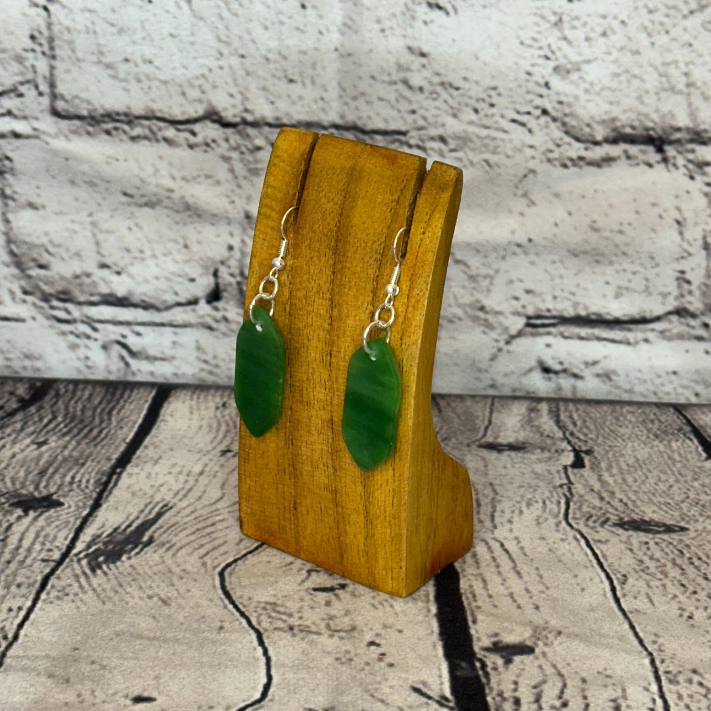 Green Recycled Side With Silver Plate Dangle Drop Earrings Handmade UK Jewellery1