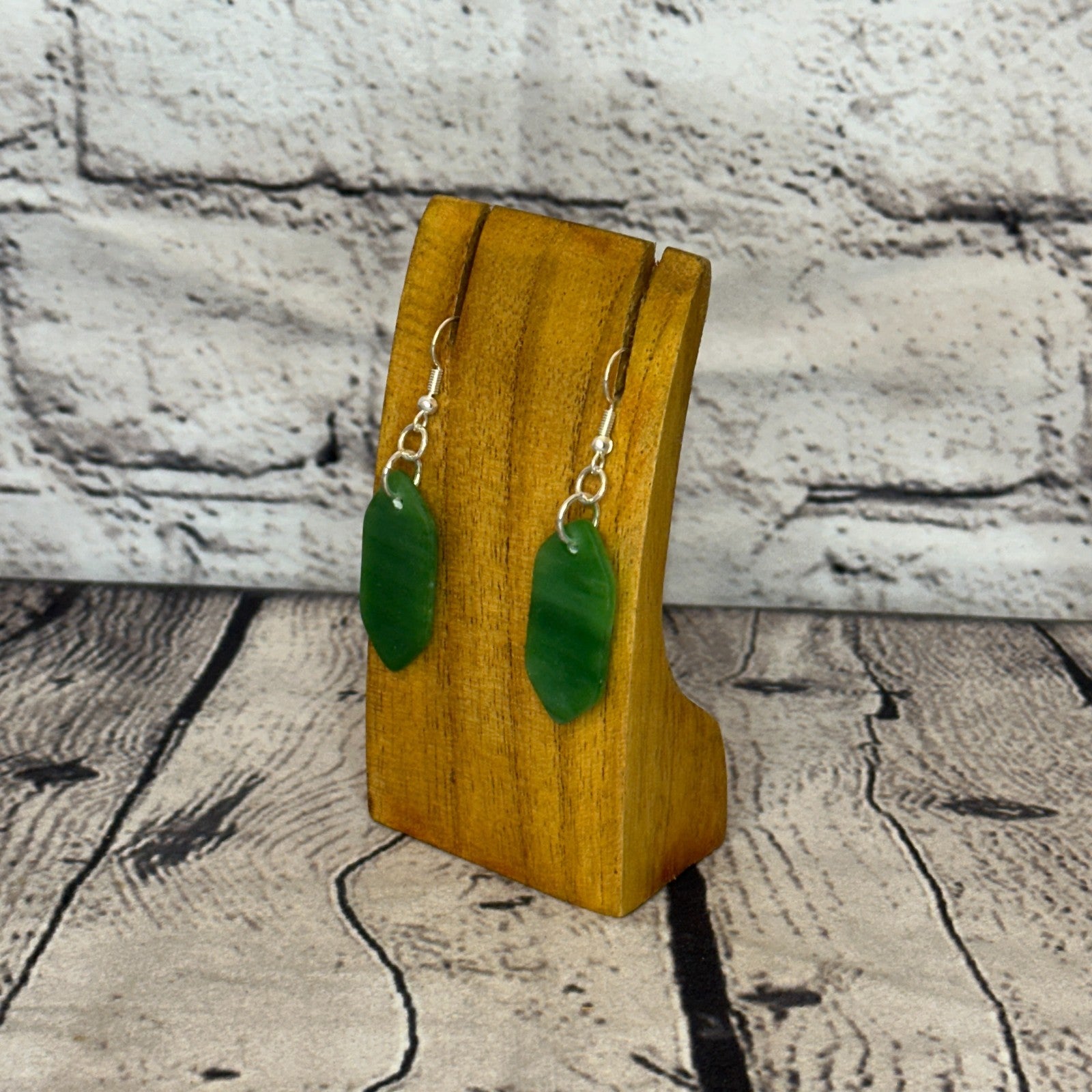 Green Recycled Side With Silver Plate Dangle Drop Earrings Handmade UK Jewellery1