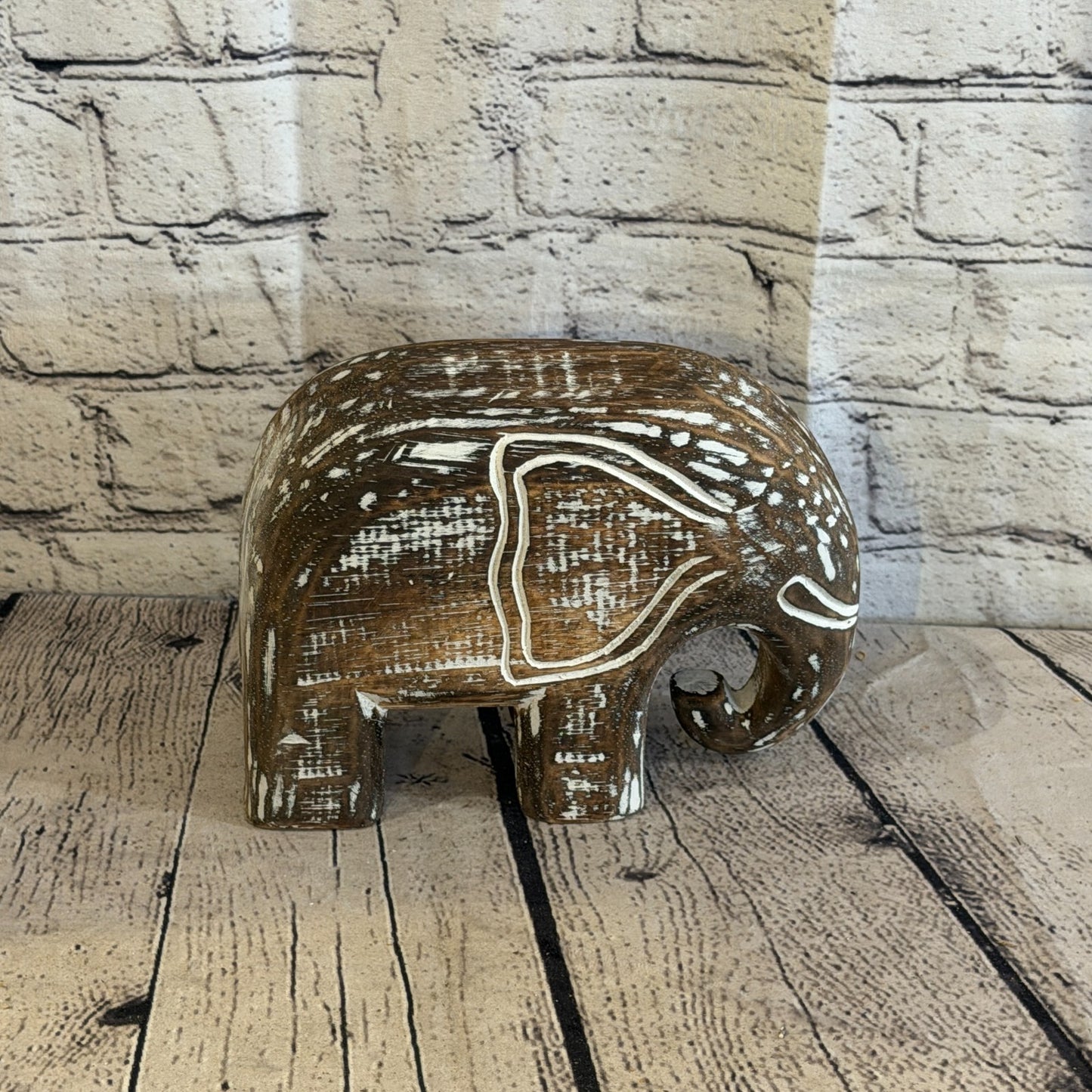 15cm x 20cm Brown Wood Wooden Standing Elephant Hand Carved Painted Statue3