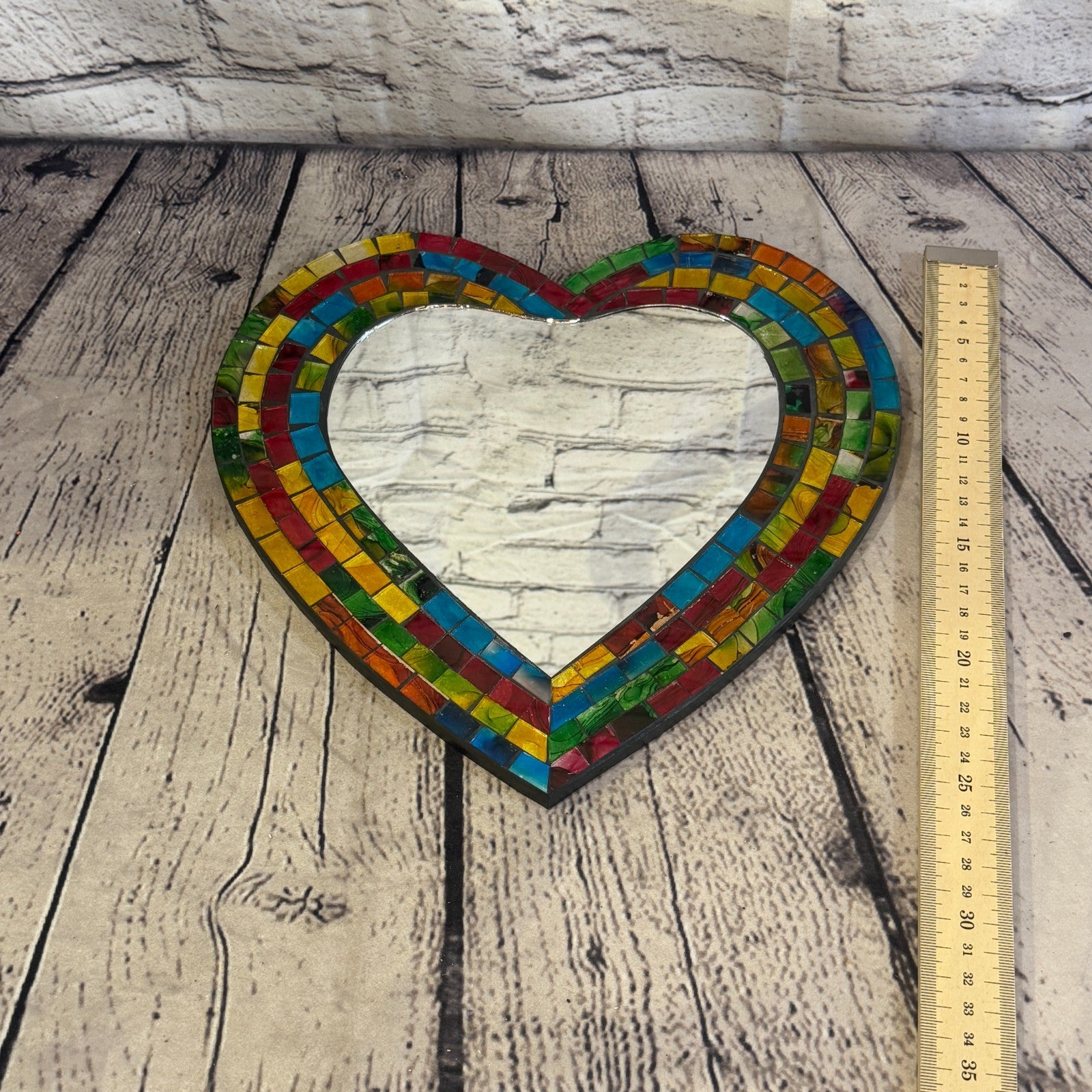Rainbow Heart Shape Mosaic Tile Wall Mirror 28cm x 25cm 10 Inches Handmade New5