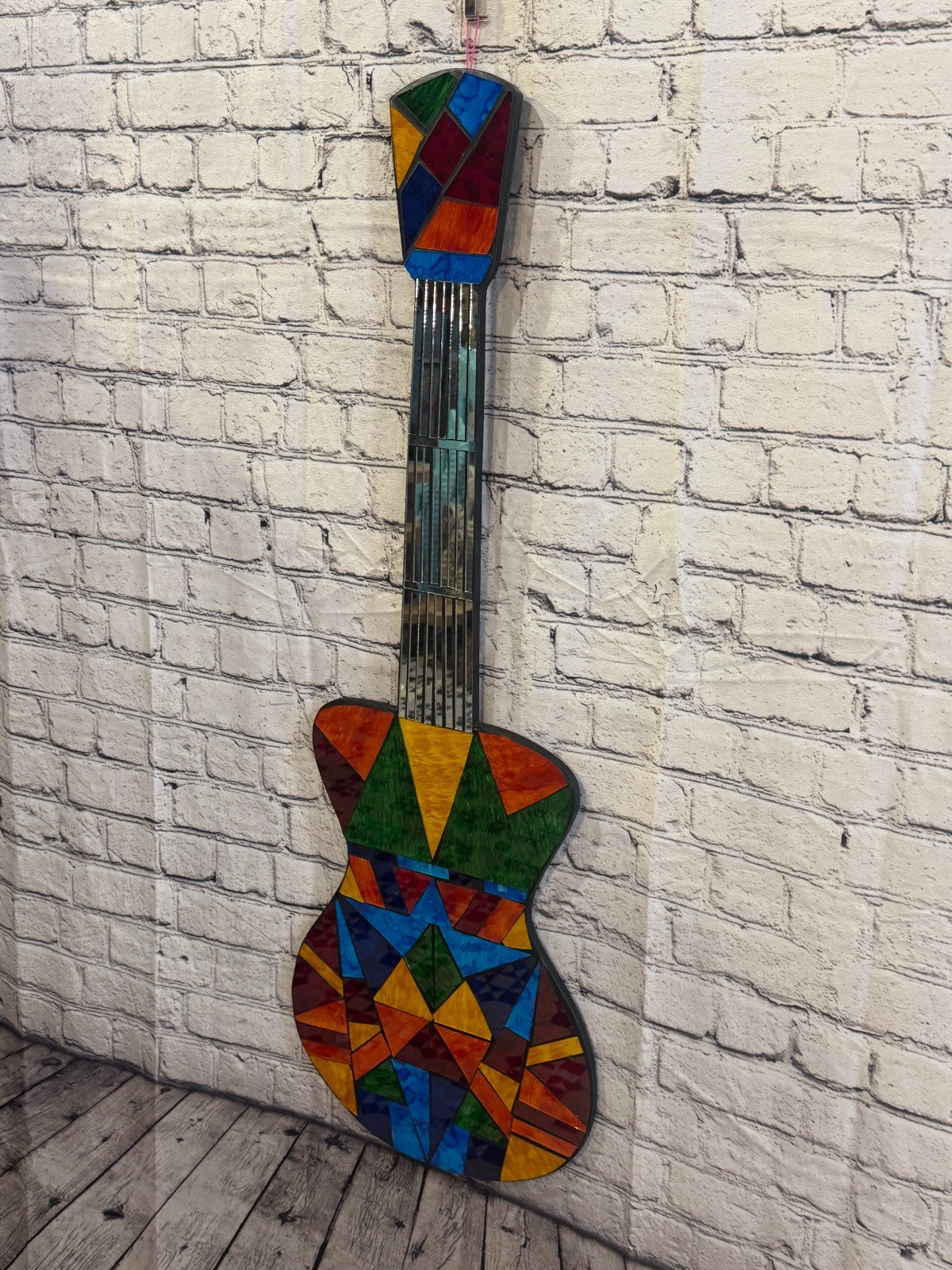 Bright Rainbow Guitar Mosaic Tile Wall Mirror 100cm x 35cm Handmade New2